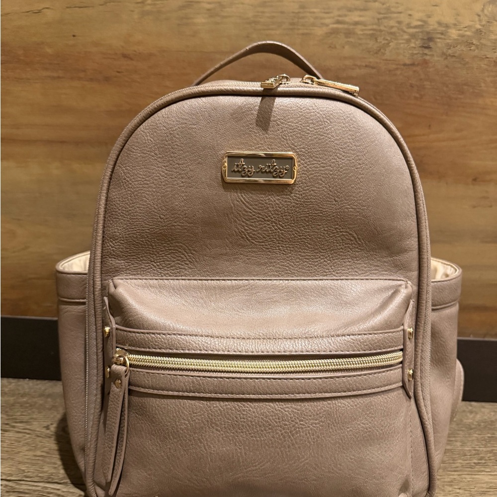 Itzy Ritzy Taupe Backpack with Gold Details